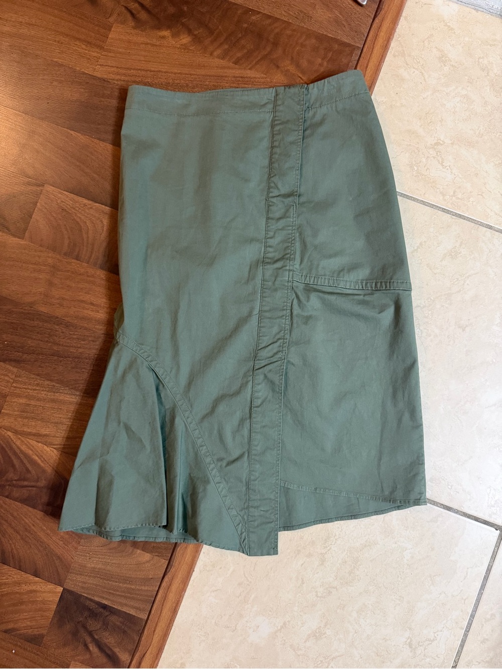 Theory Olive Green Asymmetric Midi Skirt